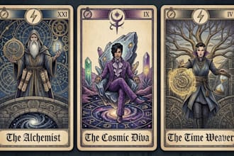do custom tarot card design, oracle card, tarot deck card illustration nouveau