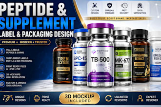 design peptide sarms, vial label and packaging design