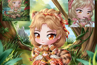 draw anime chibi character art for design character
