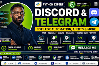 develop telegram, discord python bots API integration, automation web scraper