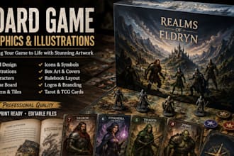 design board illustrations and graphic for board game cards tarot tabletop game