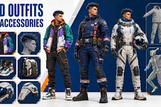 create 3d character clothing armor hair and game accessories