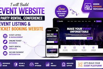 build party rental, conference website event listing and ticket booking website