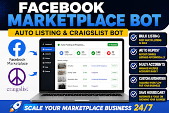 code or automate facebook marketplace bot, auto listing bot and craigslist bot