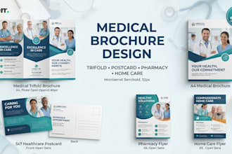 design medical brochure, trifold brochure, postcard, pharmacy home care flyer