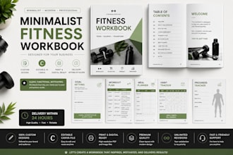 design minimalist fitness workbook for your business within 24 hours