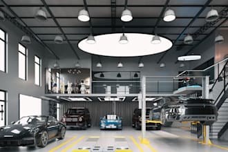design a modern automobile workshop, auto repair garage, service center