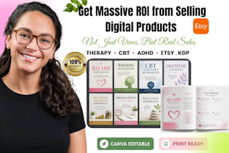 self help ebooks, mental health workbooks, etsy digital products design