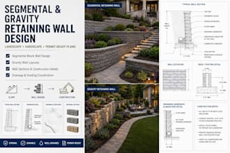 design segmental and gravity retaining walls for landscape and hardscape project