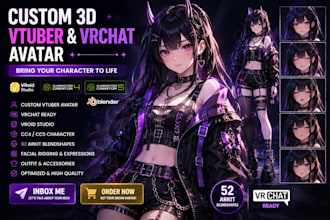 create vtuber, vrchat avatar, vroid, cc4 cc5 3d character, 52 arkit blendshapes