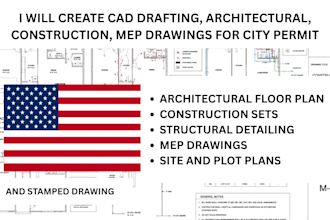 create cad drafting, architectural, construction, mep drawings for city permit