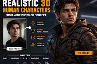create realistic 3d human characters for games VR, animation
