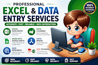 excel data entry, data cleaning, data merge, web research, pdf to excel