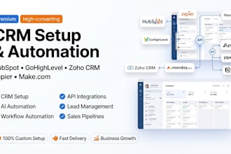 setup hubspot CRM, gohighlevel, zoho CRM automation, zapier, workflow automation