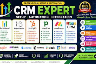gohighlevel crm, honeybook, hubspot CRM, pipedrive, monday crm, zoho crm setup