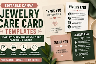 create editable jewelry care card template thank you card canva template