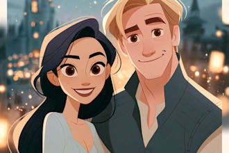 draw cartoon disney couple portrait