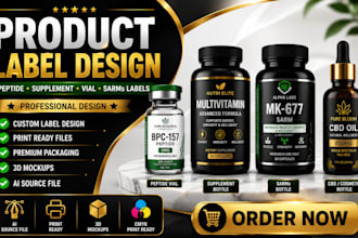 design premium peptide sarms, vial label, peptide label, product label design