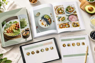 design editable nutrition ebook meal plan workbook and recipe cookbook in canva
