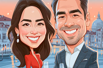 create professional caricatures for couples or wedding gift
