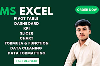 create excel dashboards, pivot tables, formulas, and clean data
