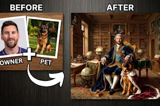 create a custom royal portrait of you and your pet