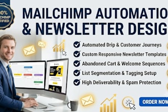 setup mailchimp email automation, drip campaign, newsletter design