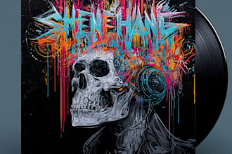 do a unique pop rock, punk, metal album cover art