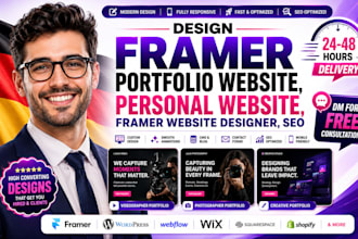 design framer portfolio website, personal website, framer website designer, seo