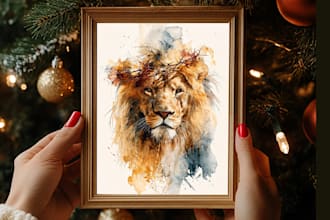 jesus christ painting, lion of judah lamb of god printable custom sizes