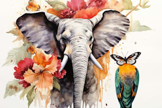 paint animals watercolor or digital illustration