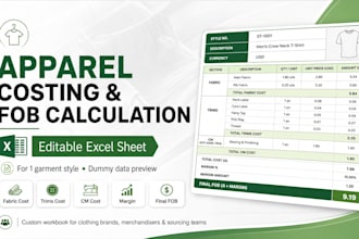 create an apparel costing and fob calculation excel sheet