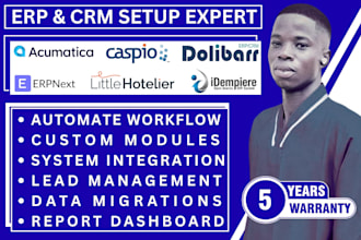 setup idempiere, little hotelier, acumatica, dolibarr, erpnext and capsio