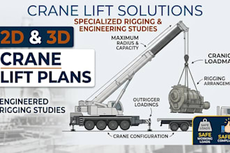 make crane lifting plan, rigging plan and crane load chart analysis 2d or 3d