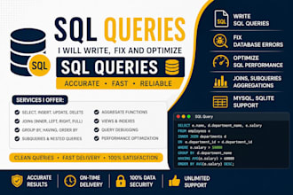 write sql queries, fix database errors and optimize sql