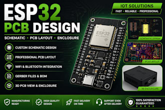 design custom esp32 pcb  with wifi bluetooth and schematic enclosure 3d printing