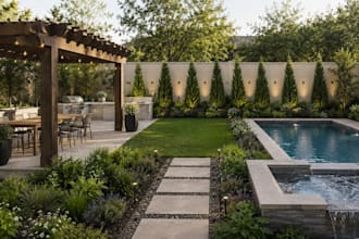 design a luxury backyard with realistic 3d landscape rendering