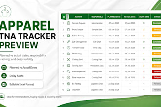 create an apparel tna and production tracking excel dashboard