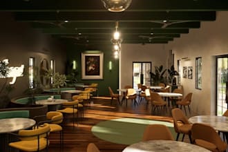 be your restaurant architect, cafe interior design, commercial kitchen rendering