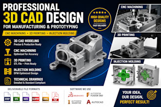 design 3d cad models for cnc machining, 3d printing and manufacturing