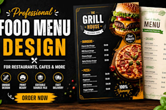 design a modern food menu, restaurant menu and flyer