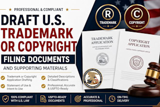 draft US trademark or copyright filing documents and supporting materials