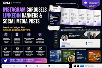 design professional social media posts, instagram carousels and linkedin banners