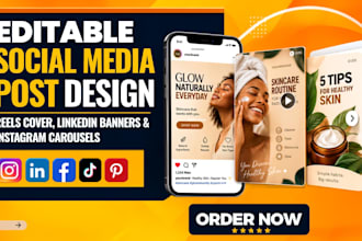 design editable social media post, instagram carousel reels and linkedin banners