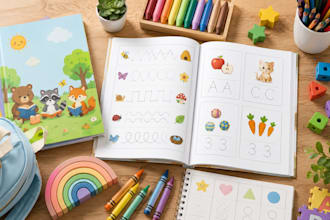design homeschool workbook, kindergarten tracing workbook in canva