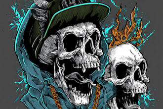 design custom skull and skeleton art for tshirts and logo