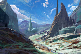 design futuristic sci fi environment and character illustrations