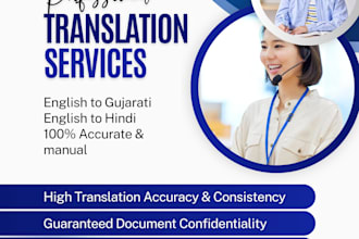 do professional english to gujarati and hindi