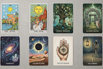 do custom tarot card illustration oracle zodiac lenormand tarot card design