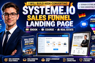 build german systeme io ebook, online course sales funnel, landing page expert